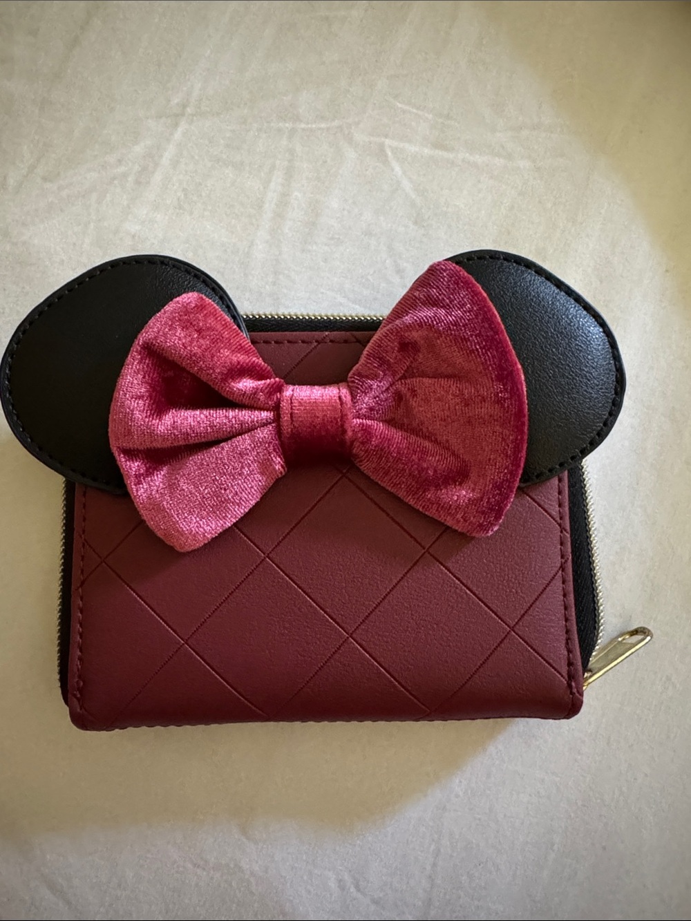 Burgundy Minnie-Inspired Velvet Bow Wallet
